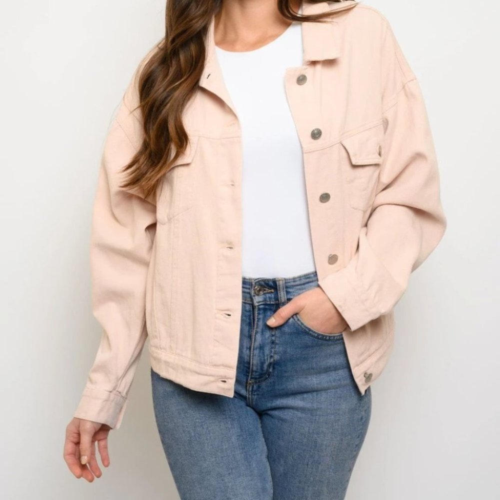 WOMEN'S BUTTON CLOSURE LONG SLEEVE DENIM JACKET - Picture 4 of 6
